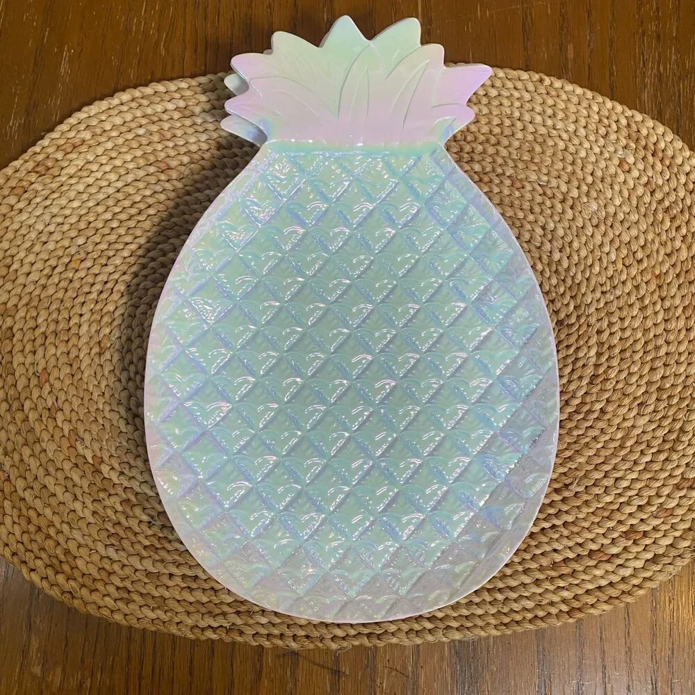 Lot of 3 Iridescent Pineapple Plastic Trays Tropical Party Summer Luau Decor
